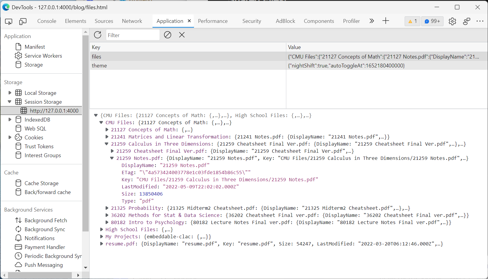 File Structure saved in Session Storage
